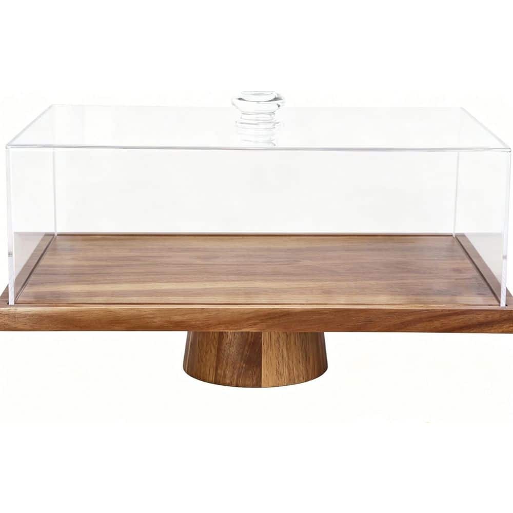 Brown 17 in. Acacia Wood Cake Stand - 2-in-1 Appetizer and Dessert Display Stand with Shatterproof Acrylic Dome price history on PriceWatchPro
