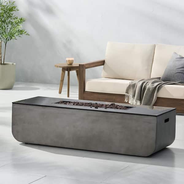 56 in. W 50,000 BTU Rectangular Concrete Outdoor Propane Gas Fire Pit Table