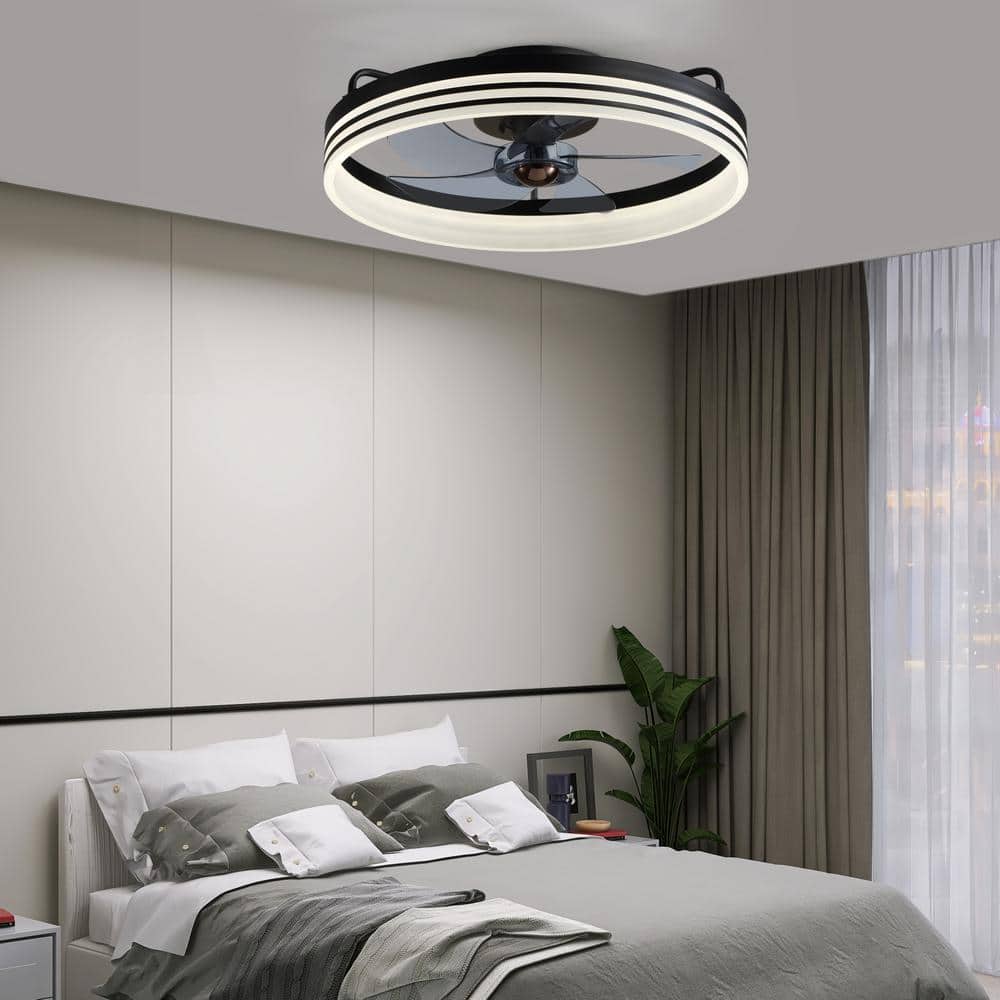 20" Black Aluminum Low Profile Ceiling Fan with Integrated LED Light and Remote