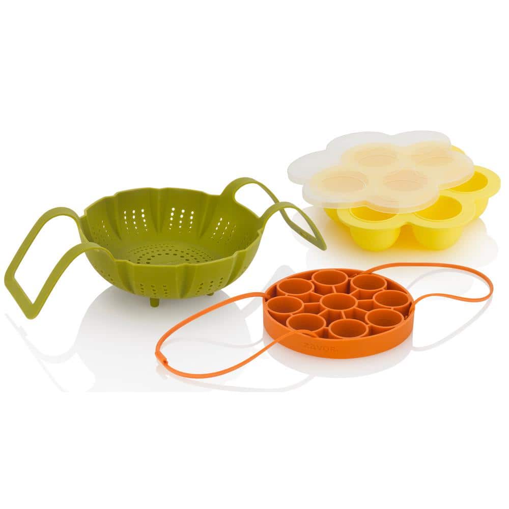 PRAMOO Silicone Egg Bites Mold and Egg Steamer Rack Trivet with Sling Green Compatible with Instant Pot 3 pcs/set for 5 6 & 8qt Pressure Cooker Accessories 