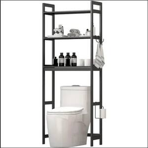 25 in. W x 64 in. H x 11 in. D Black Over-the-Toilet Bathroom Organizer Space Saver with 3-Shelf