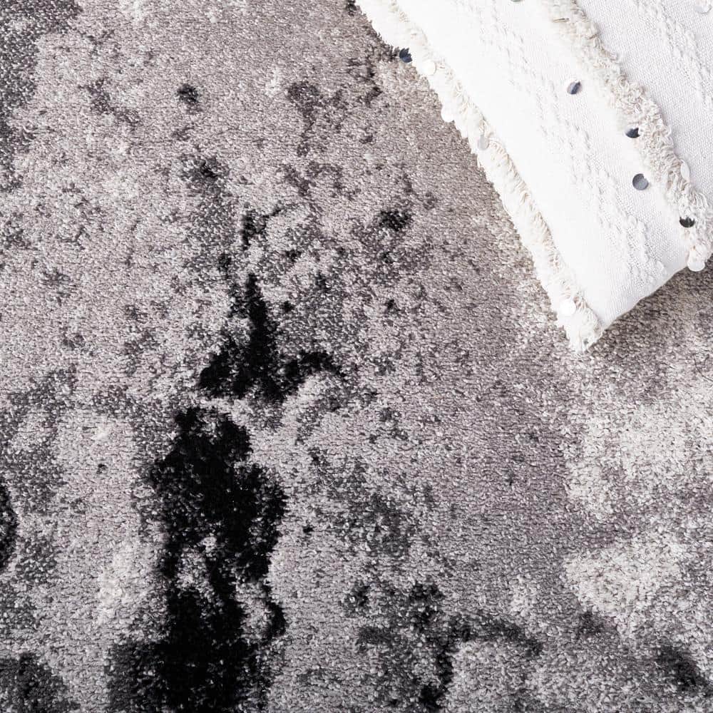 8' x 8' Grey and Black Abstract Synthetic Area Rug