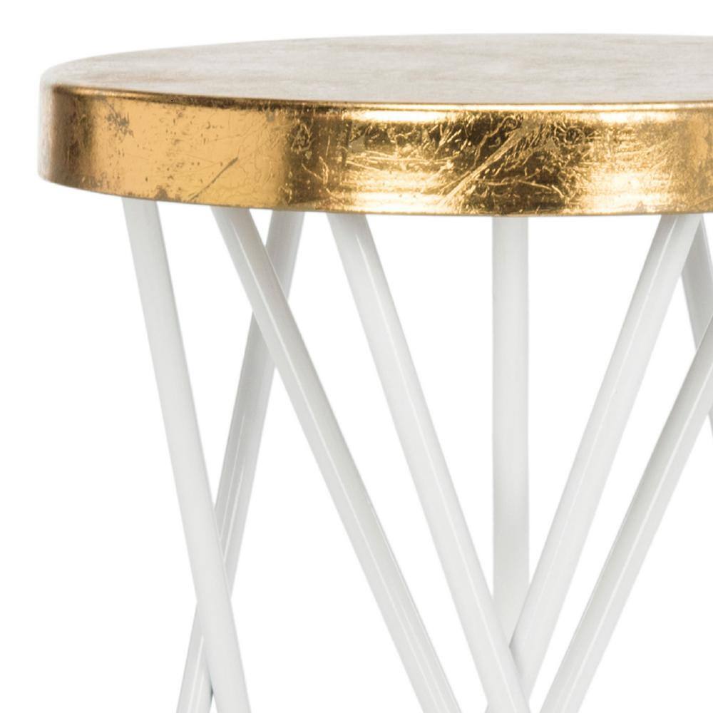 Transitional White and Gold Metal Bar Stool with Hairpin Legs
