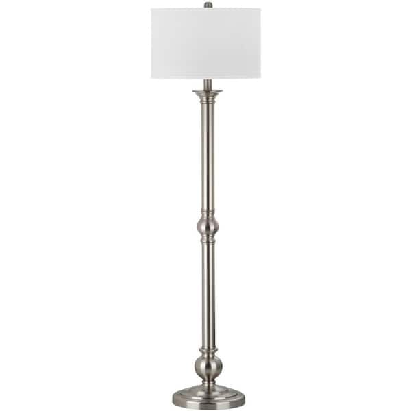 SAFAVIEH Theo 60 in. Nickel Floor Lamp with Off-White Shade