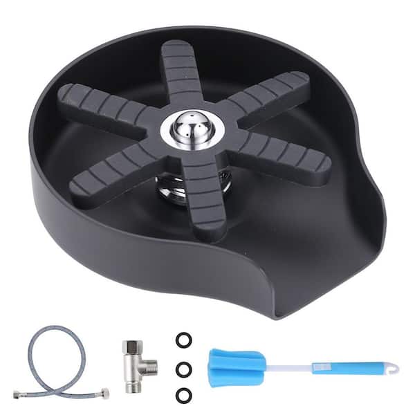 VEVETTA 4 in. Stainless Steel Glass Rinser Cup Washer with Silicone Blade and Supply Lines for Kitchen Sinks in Matte Black