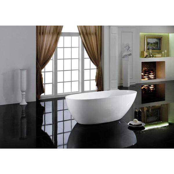 Layla 67 in. Acrylic Classic Flatbottom Non-Whirlpool Freestanding Oval Bathtub in White Layla 67 in. Acrylic Classic Flatbottom Non-Whirlpool Freestanding Oval Bathtub in White