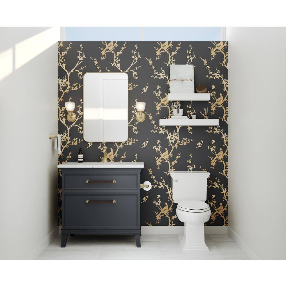 Black and Gold Chinoiserie Bird Peel and Stick Wallpaper