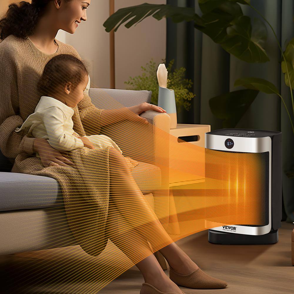 Blue Electric Ceramic Space Heater with Thermostat and Automatic Shut-off