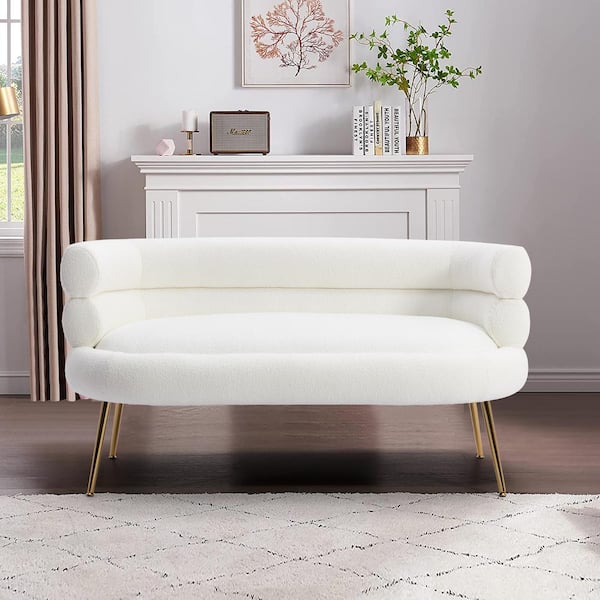 white fabric 2 seater sofa