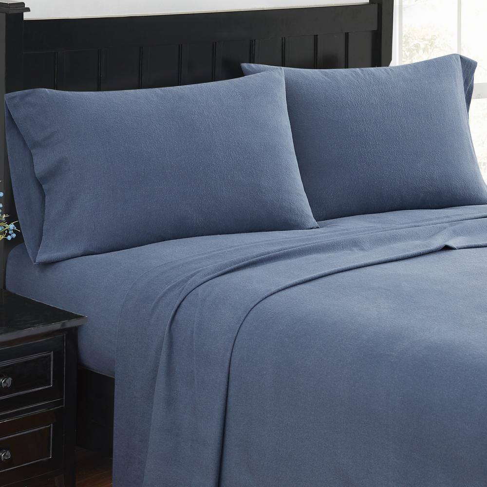 King Solid Blue Flannel Cotton Sheet Set