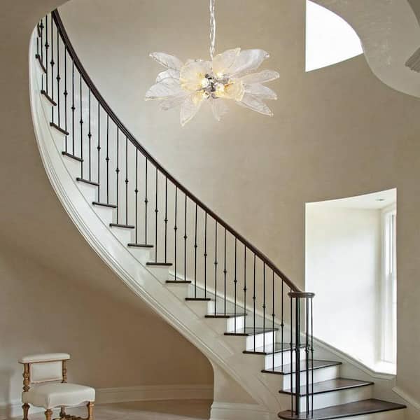 YUYI D23 in. 16-Light Silver Modern Chandelier, Crystal Leaf