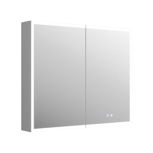 36 in. W x 30 in. H Rectangular Silver Aluminum Frameless Bi-View Surface-Mount Bathroom Medicine Cabinet with Mirror