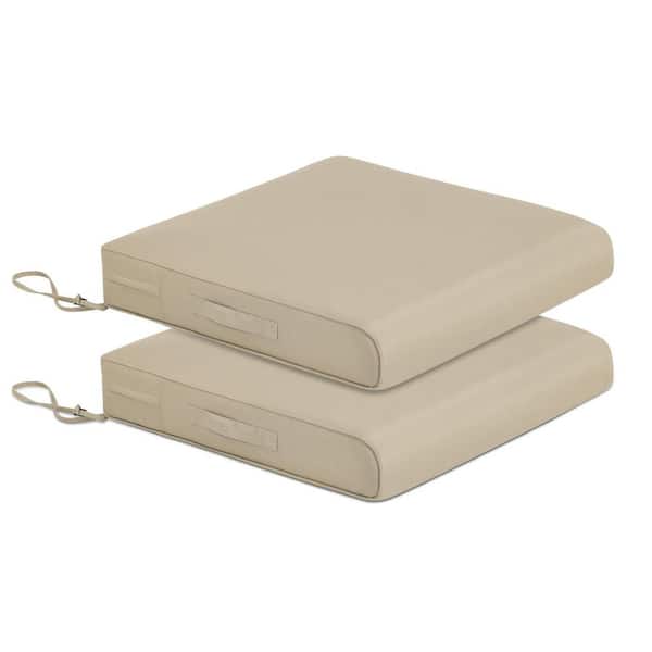 23 in. x 26 in. Rectangle Outdoor Chair Seat Cushion w/Adjustable Straps and Zipper and Handle in Khaki (2-Pack)