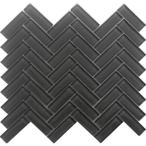 Apollo Tile Ash Gray 4 in. x 5 in. Polished Herringbone Glass Mosaic Tile Sample (0.13 sq. ft./Piece)