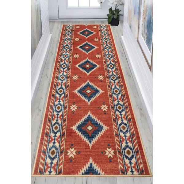 Custom Size Runner Rug Southwestern Native Red 26 in. W x 348 in. L Stair Runner 62.83 sq. ft.