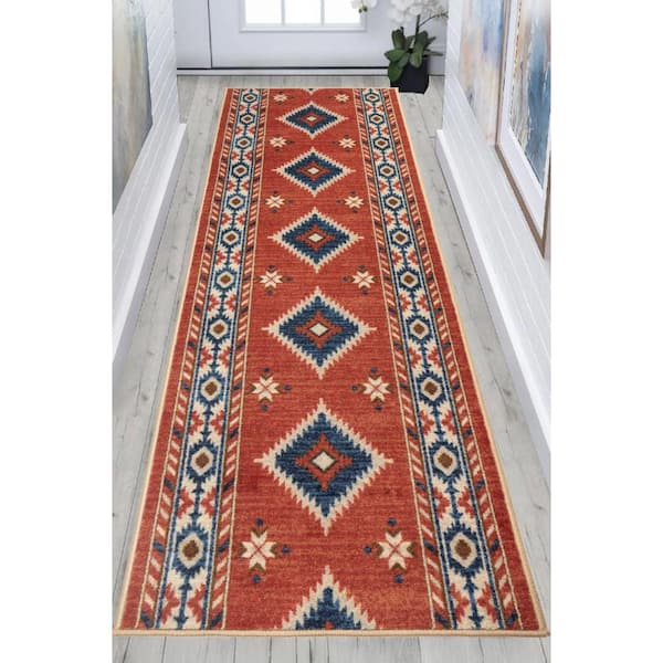 Custom Size Runner Rug Southwestern Native Red 26 in. W x 36 in. L Stair Runner 6.5 sq. ft.