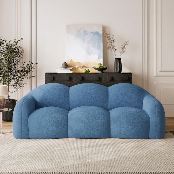 90 in. Teddy Velvet Fabric Square Arm Chaise Lounge Deep Seat Compressed Sofa in Blue