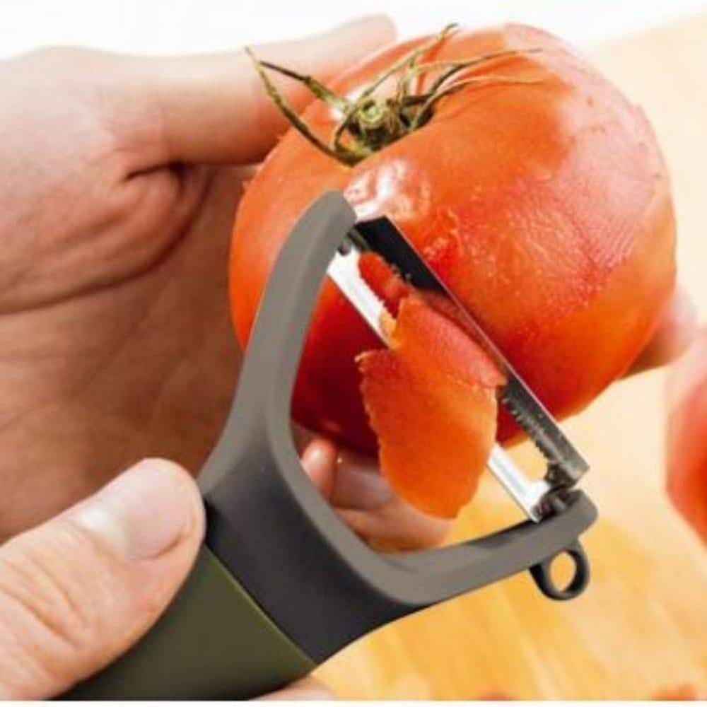 5" Green Stainless Steel Serrated Y-Peeler with Recycled Handle
