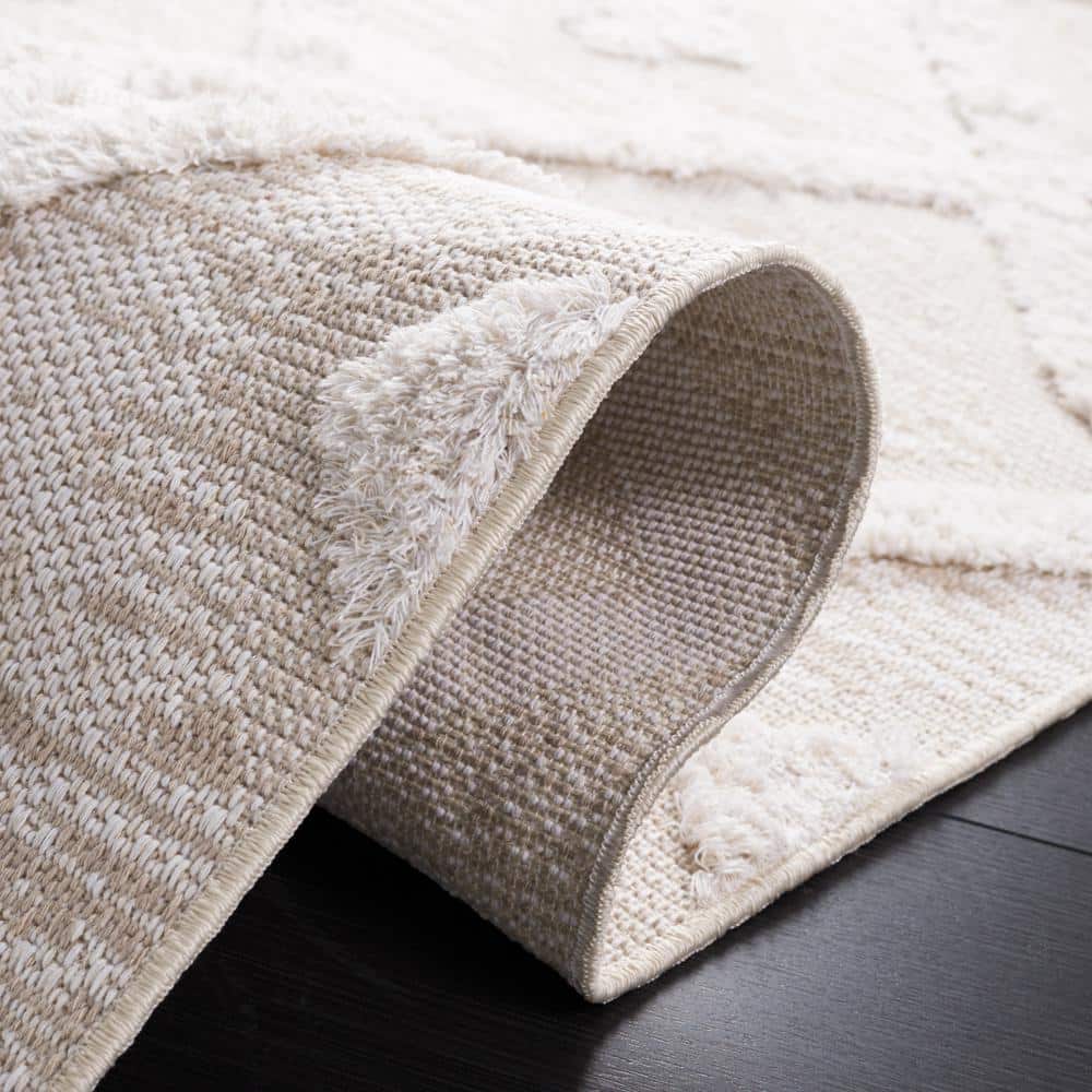 Beige and Ivory Geometric Synthetic Square Area Rug, 6'4" x 6'4"