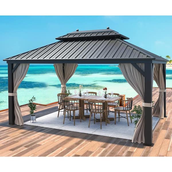 Unbranded 10 ft. x 13 ft. Hardtop Gazebo Galvanized Steel Outdoor Gazebo Canopy Double Vented Roof Pergolas