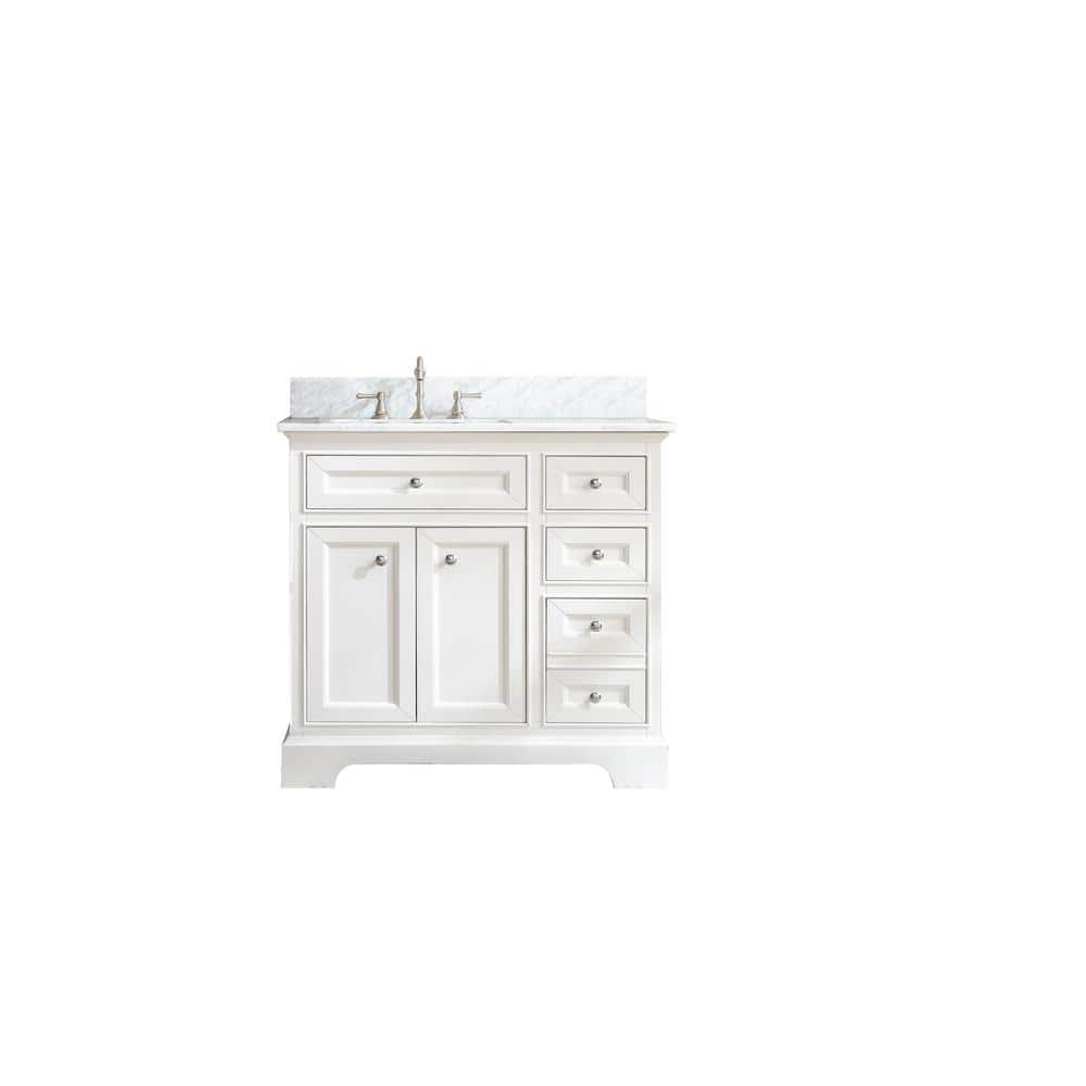 South Bay 37" White Solid Wood Bathroom Vanity with Marble Top