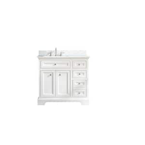 South Bay 37 in. Single Bath Vanity in White with Marble Vanity Top in Carrara White with White Basin