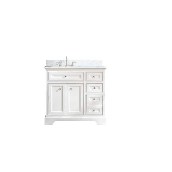 Ari Kitchen and Bath South Bay 37 in. Single Bath Vanity in White with Marble Vanity Top in Carrara White with White Basin