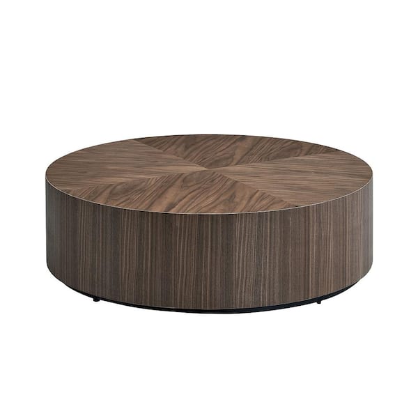 Sudzendf 35.43 in. Walnut Brown Modern Round Wood Coffee Table Center Table