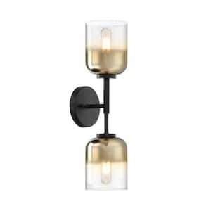 Gatsby 5.25 in. 2-Light Matte Black Wall Sconce Light with Gold Ombre Shades for Bathrooms