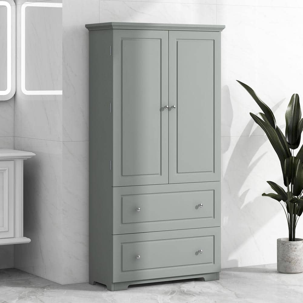 32.6 in. W x 13 in. D x 62.3 in. H Gray MDF Anti-Toppling Freestanding Bath