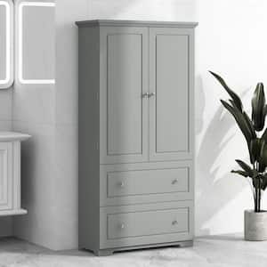 32.6 in. W x 13 in. D x 62.3 in. H Gray MDF Anti-Toppling Freestanding Bathroom Linen Cabinet with 2-Drawers