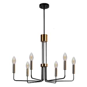 6-Light Black and Brass Vintage Farmhouse Candlestick Chandelier for Kitchen Island Dining Room