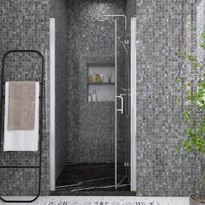 36 in. W x 72 in. H Bifold Semi-Frameless Shower Door in Chrome Finish with Clear Glass