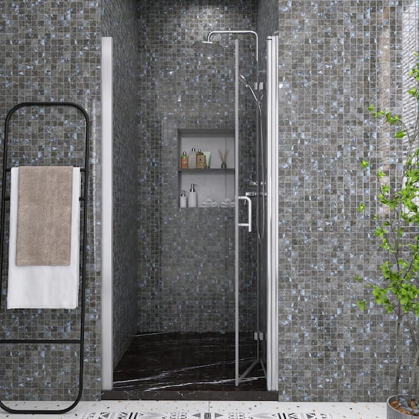 Unbranded 36 in. W x 72 in. H Bifold Semi-Frameless Shower Door in Chrome Finish with Clear Glass