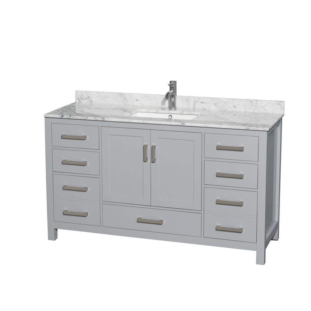 Sheffield 60 in. W x 22 in. D x 35 in. H Single Bath Vanity in Gray with White Carrara Marble Top -  Wyndham Collection, 700161157994