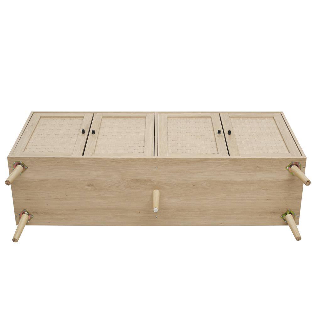 Light Brown MDF and Pine Wood 4-Door Pantry Organizer Cabinet