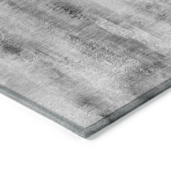 Gray 2 ft. x 3 ft. Woven Border Polyester Rectangle Indoor/Outdoor Area Rug
