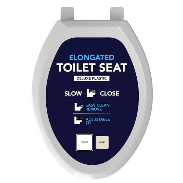 Elongated Molded Plastic Slow Close, Easy Remove,Adjustable Hinge Toilet Seat in White 15-1/4 in. x 13-3/4 in. x .67 in.
