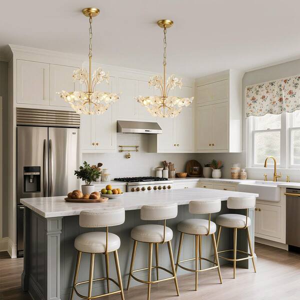 KAISITE 6-Light Brushed Gold Finish Height Adjustable Antique