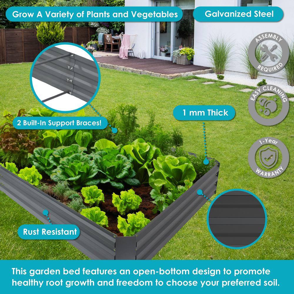 Gray Galvanized Steel 4' x 8' Raised Garden Bed