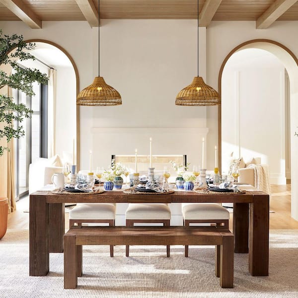 Hunter 1-Light Farmhouse Brown Natural Handwoven Rattan Dome Pendant Light