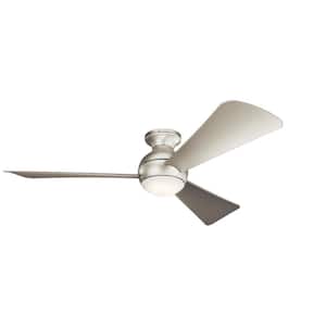 Sola 54 in. Indoor/Outdoor Brushed Nickel Low Profile Ceiling Fan with Integrated LED with Wall Control Included