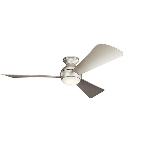 KICHLER Sola 54 in. Indoor/Outdoor Brushed Nickel Low Profile Ceiling Fan with Integrated LED with Wall Control Included