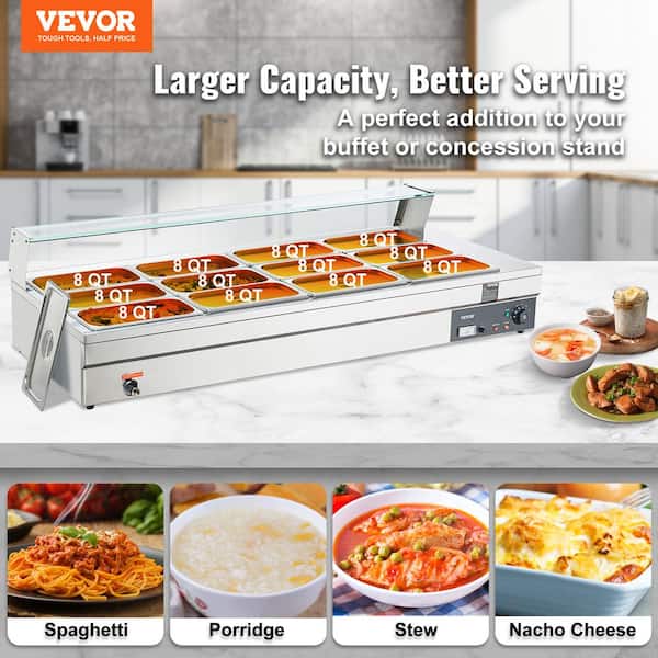 VEVOR 12-Pan Commercial Food Warmer 96 qt. Electric Steam Table 1800-Watt  Countertop Stainless Steel Buffet Bain Marie B128QT1800W12Q1Z1V1 - The Home