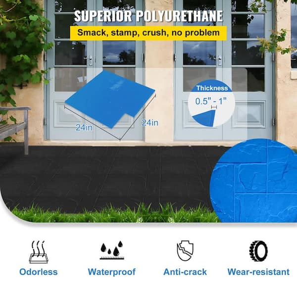 VEVOR Concrete Texturing Skin 24 in. x 24 in. Concrete Stamps Mats Set Polyurethane Concrete Stamping Mats Slate Concrete