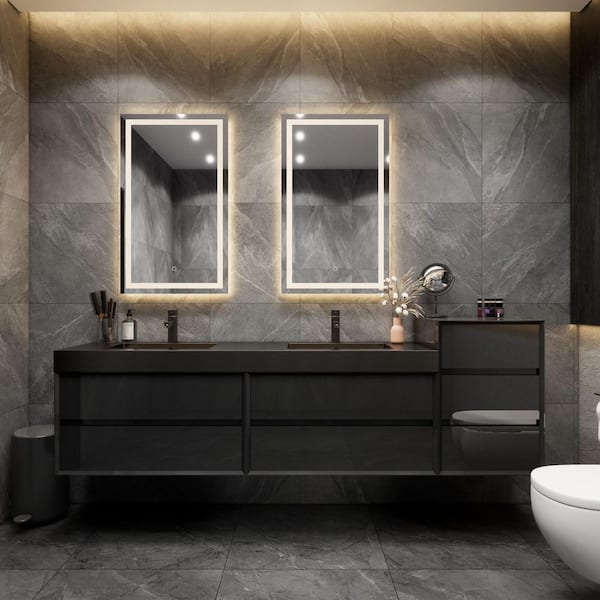 MIA 91 in. W x 20 in. D x 30 in. H Double Sink & Side Cabinet Bath Vanity in Gloss Black with Black Stainless Steel Top