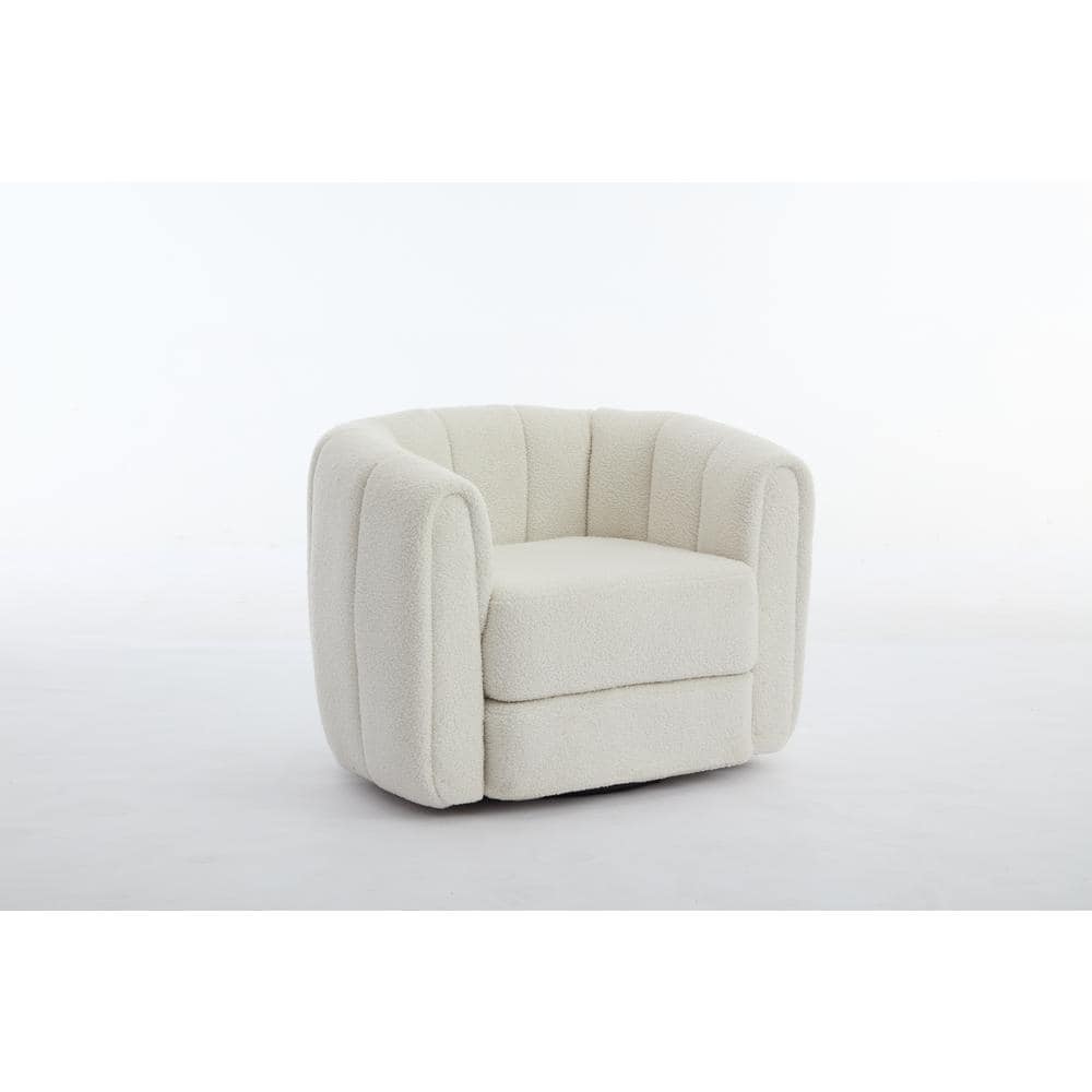 White Velvet Swivel Barrel Accent Chair with Wood Frame