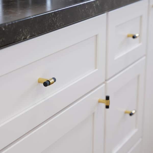 Fluted 1-1/4 in. (32 mm) Modern Matte Black and Modern Gold Cabinet T-Knob