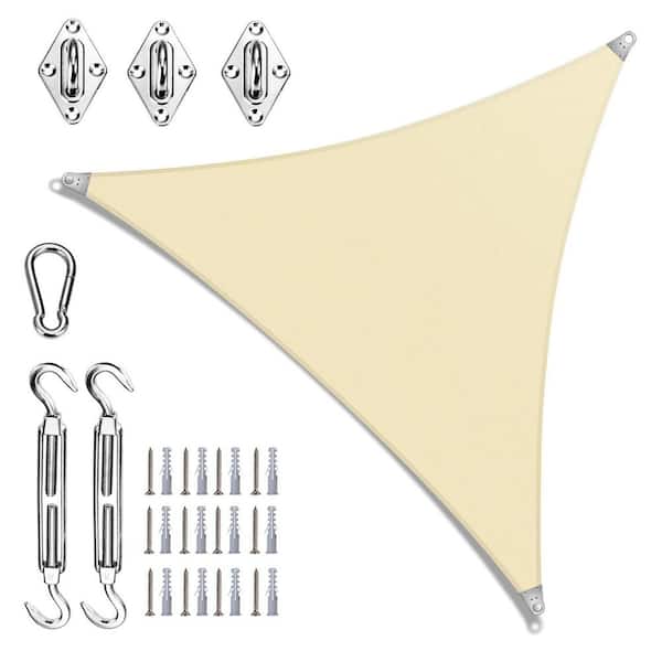 Super Ring 30 ft. x 30 ft. x 30 ft. Triangle Sun Shade Sail with Hardware Kit-Grey