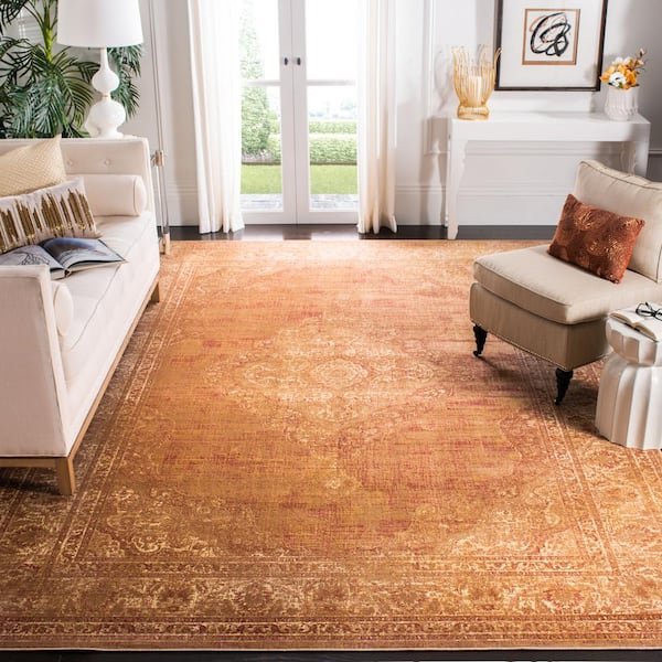 Vintage 11 ft. x 15 ft. Taupe Floral Border Medallion Area Rug